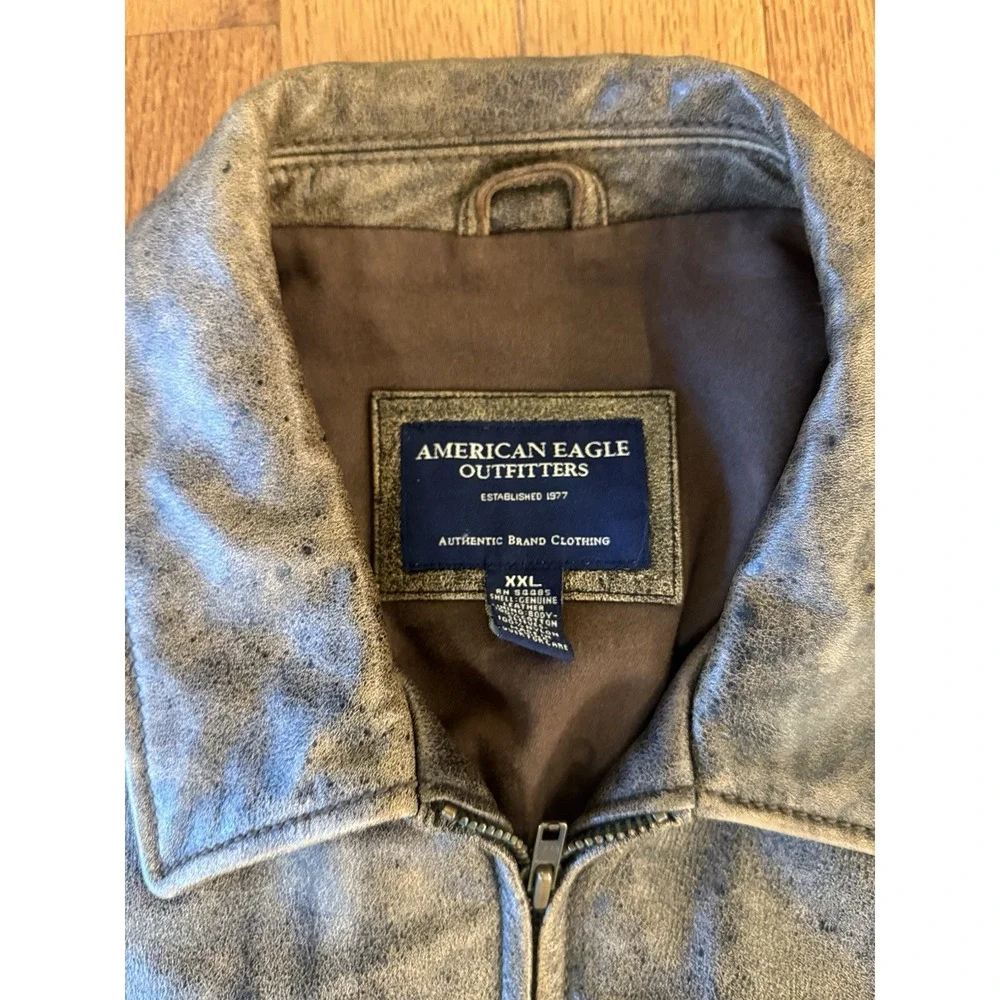 Vintage American Eagle Mens 100% Leather Bomber Jacket XXL Distressed Look Edgy